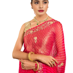 Pink Pure Georgette Lehariya Saree | Aari, Sequin & Resham Work | Jaipurio Designer Collection